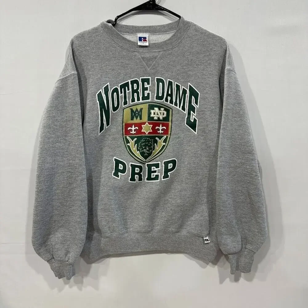 Vintage Russell Athletic Notre Dame Prep Sweatshirt Mens M Gray USA Made